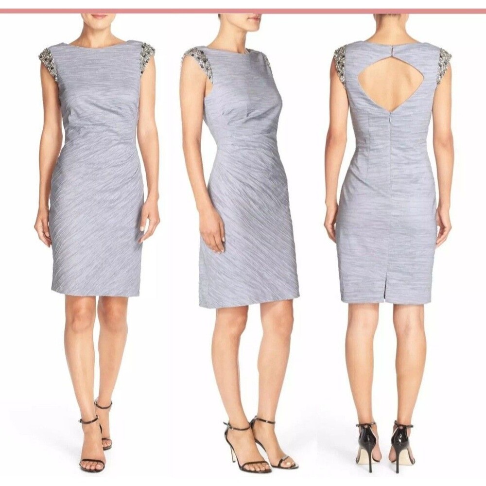 NWT Eliza J Embellished Taffeta Sheath Dress‎ Silver Gray Size 2 Prom Party Grey - Picture 13 of 15